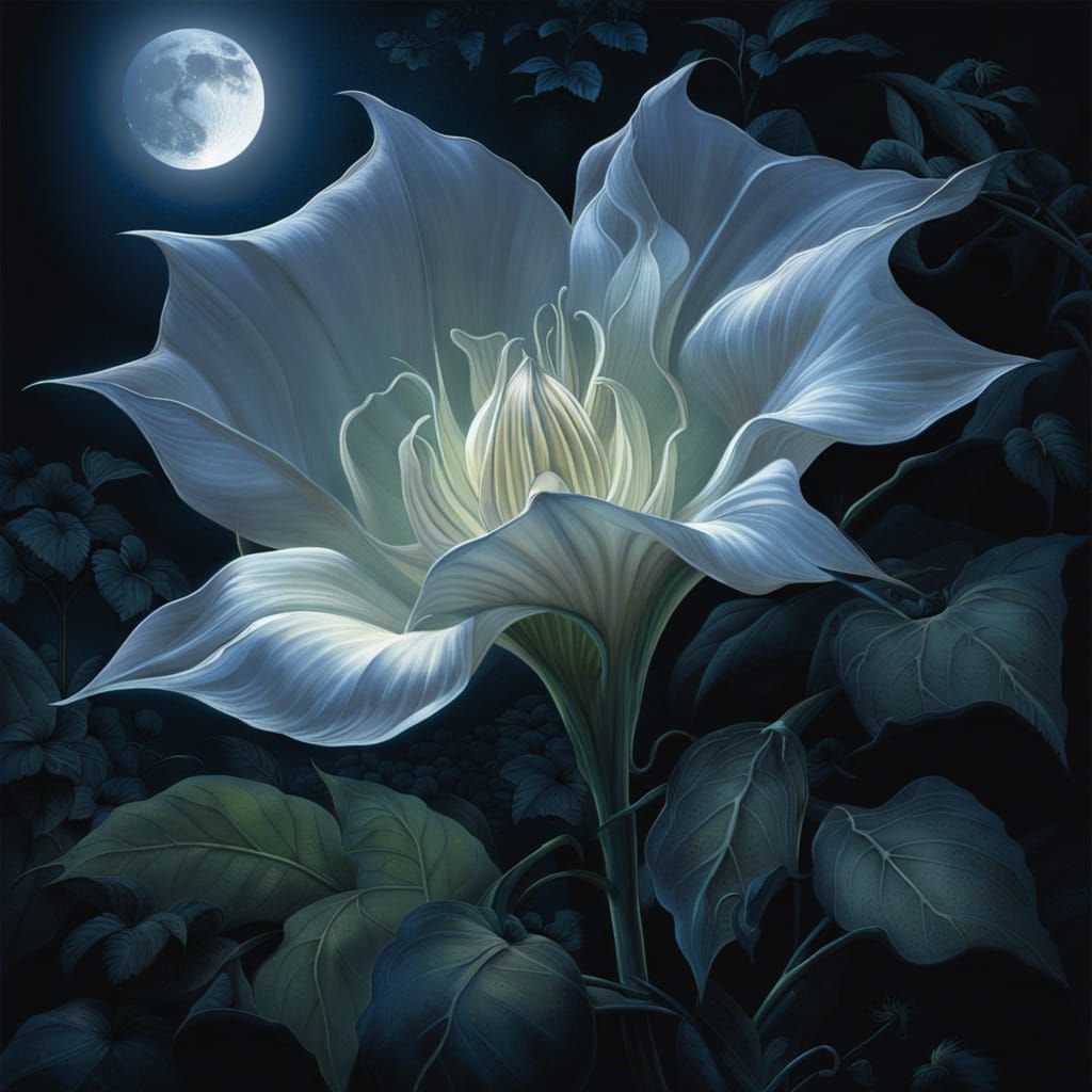 Moonlit Moonflower Bloom: Fantasy Concept Art