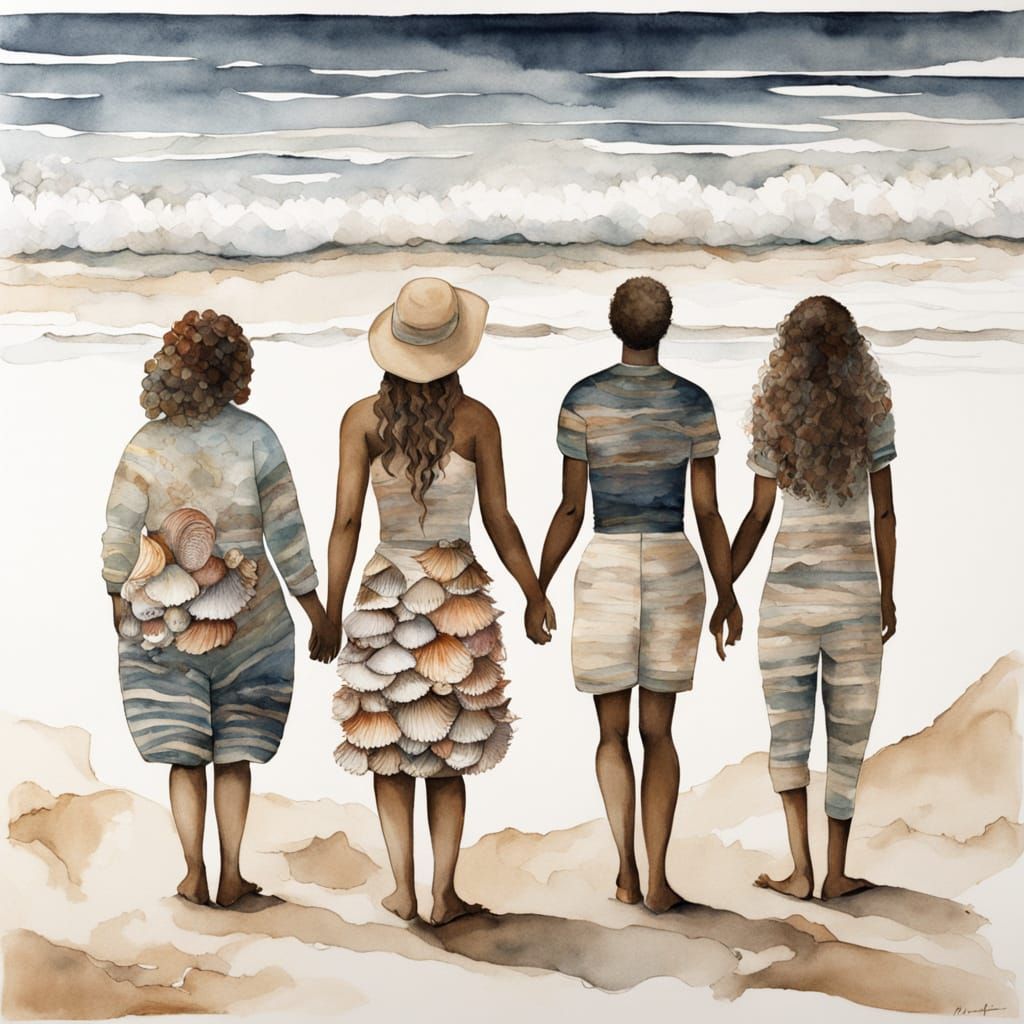 Seashell People: A Whimsical Watercolor Art Piece