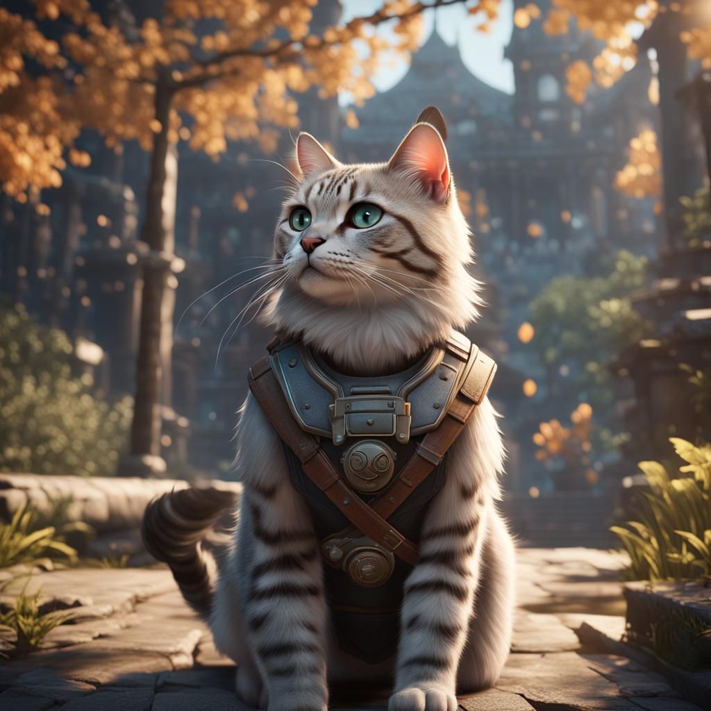 Beautiful Cat-Human Teen Girl in 3D Style