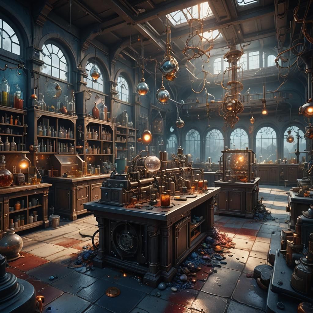 Detailed Science Lab Concept Art in Deep Color
