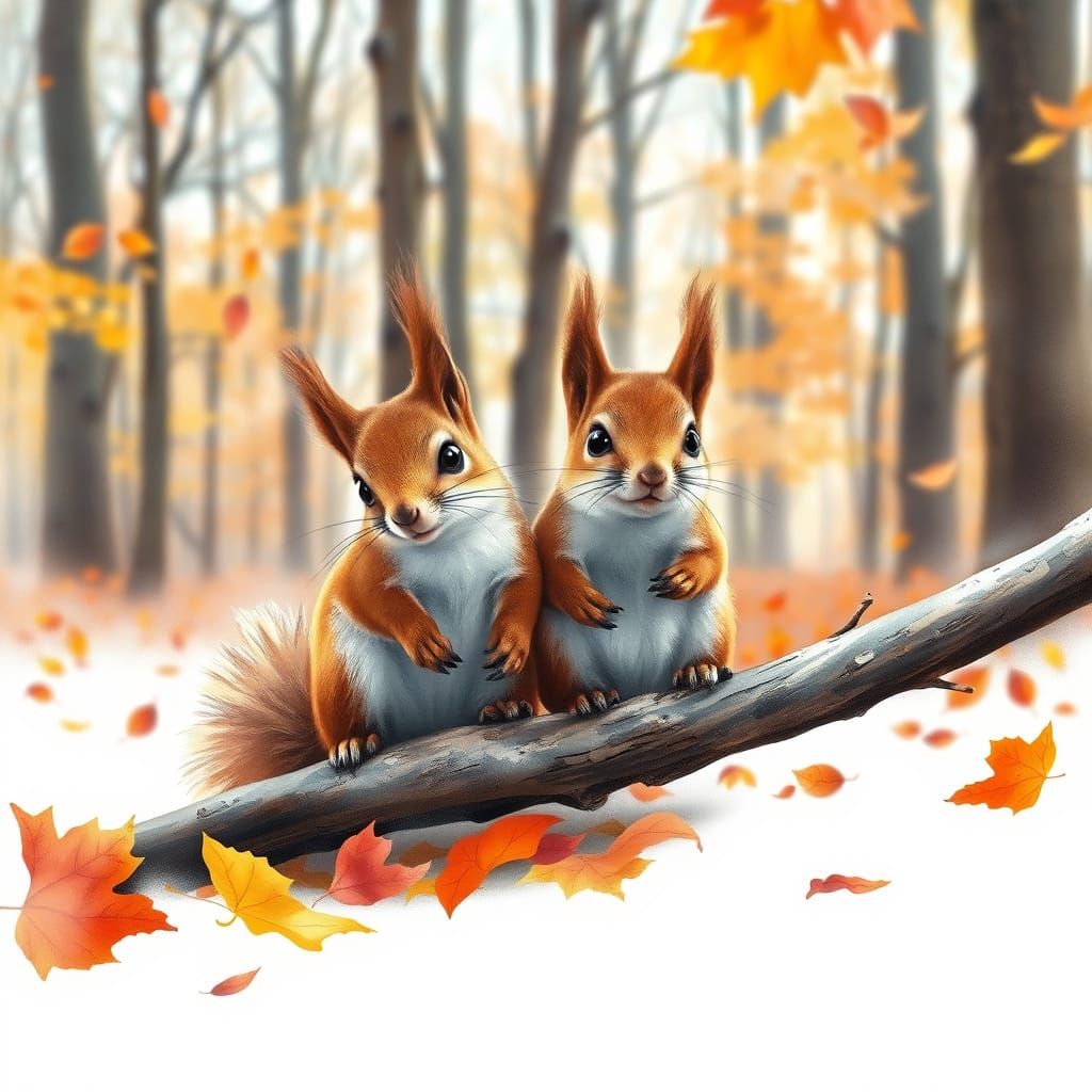Adorable Baby Squirrels in Autumn Forest