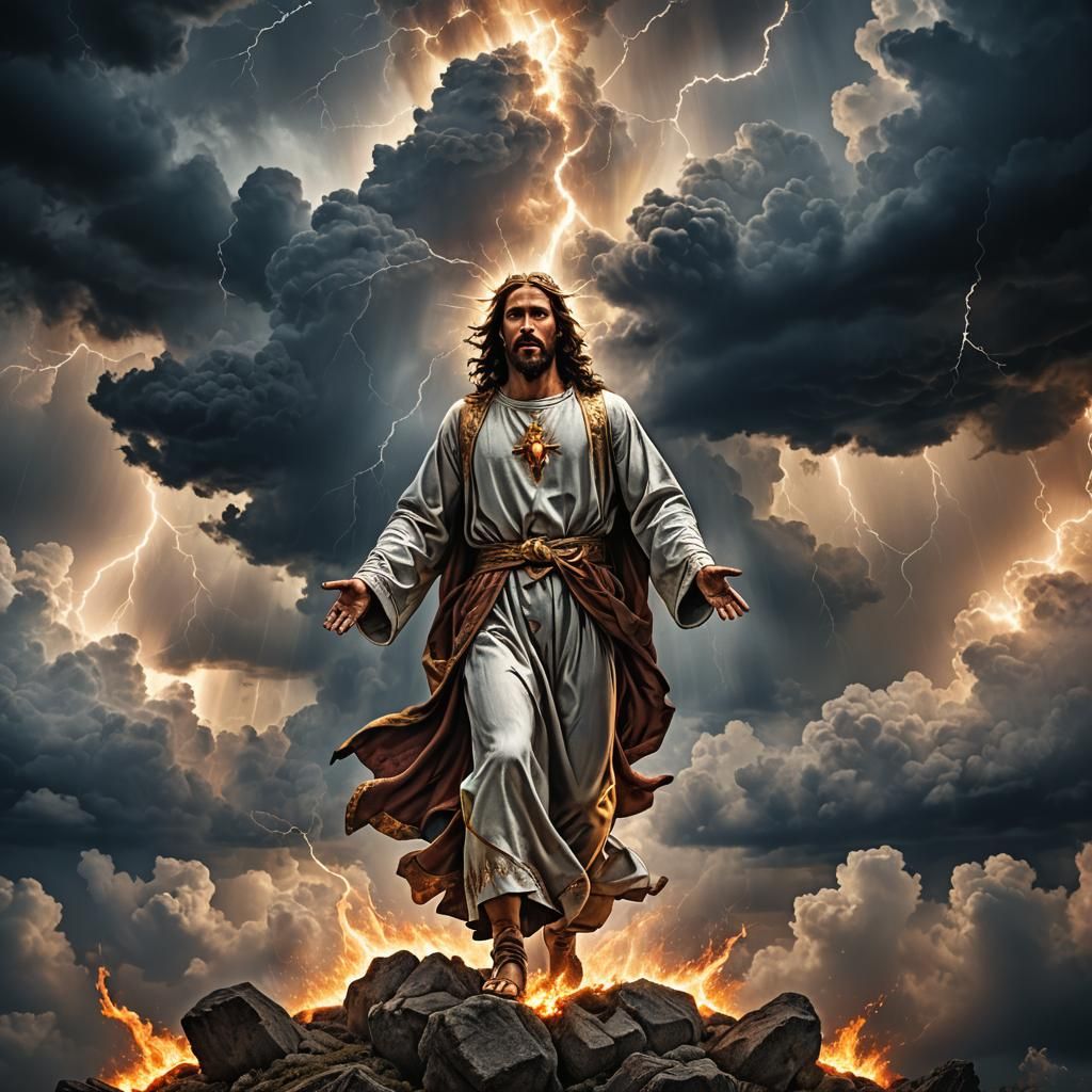 Jesus Emerges from Storm in Dramatic, Hyperrealistic Style