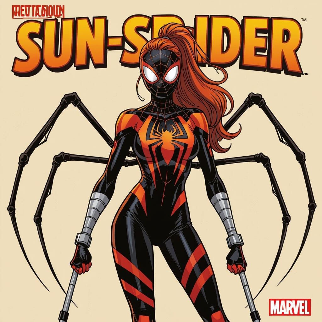 Comic Art of Sun-Spider with Sunset Costume and Crutch Limbs