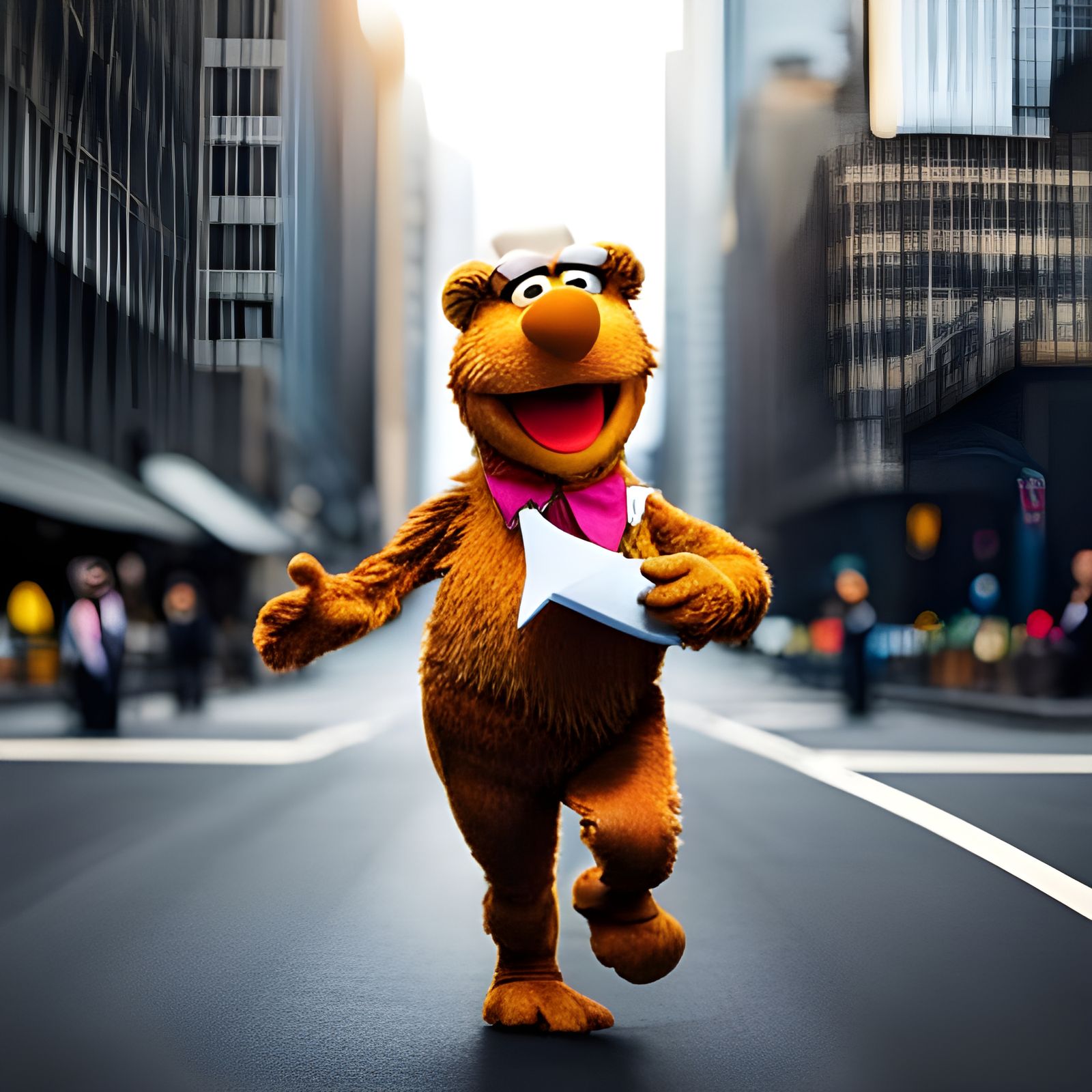 Fozzie Bear Walks on a Sunny Road