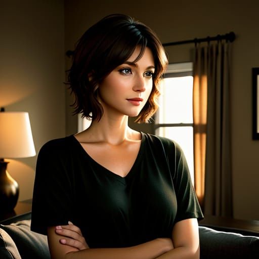 Cozy Portrait of a Middle-Aged Woman in a Warm Living Room