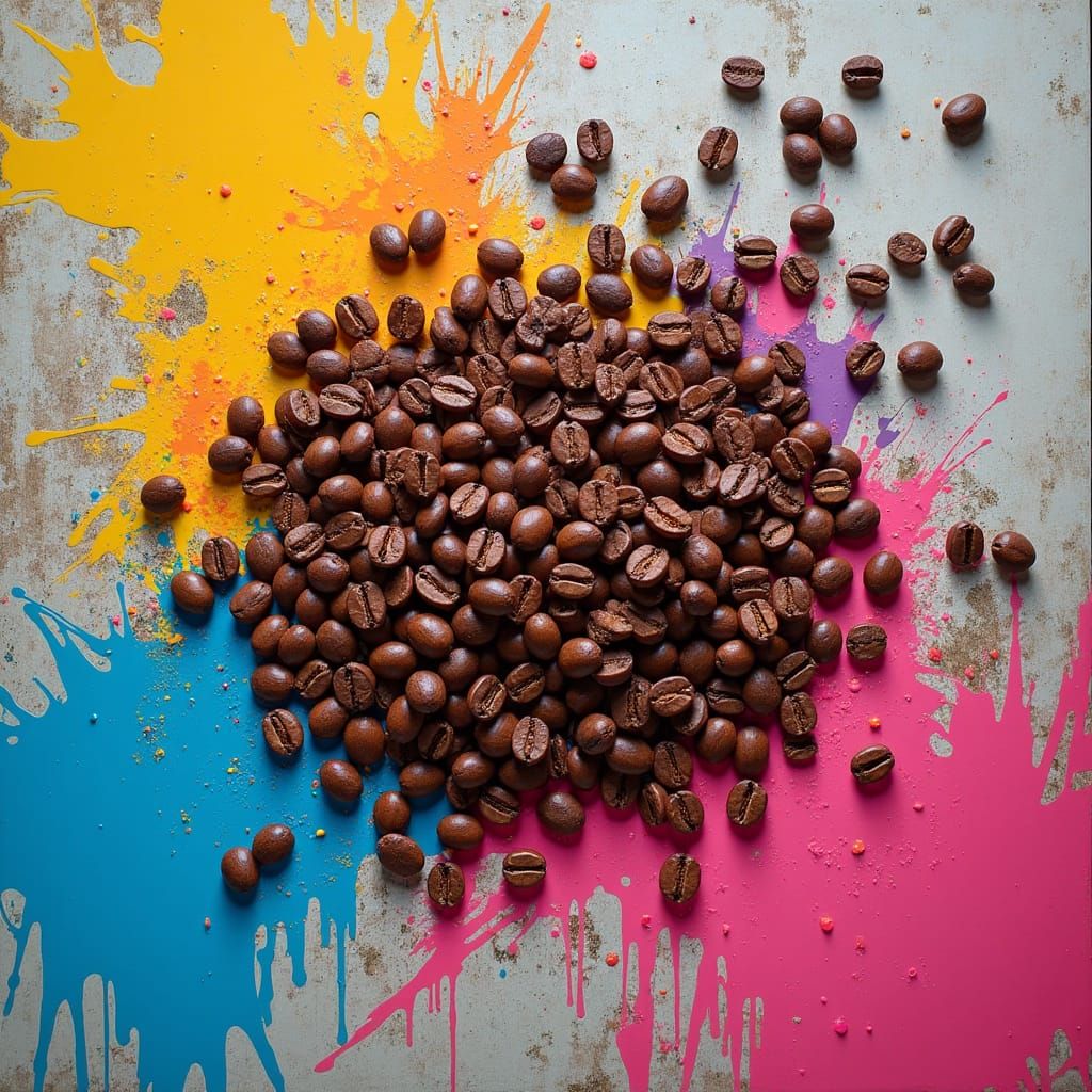 Polychromatic Coffee Beans in Street Art Style