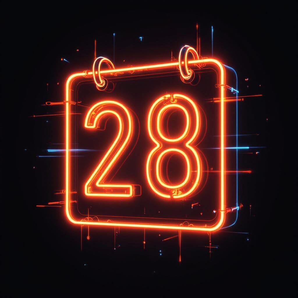 Orange Neon 28-Day Calendar Glows on Black
