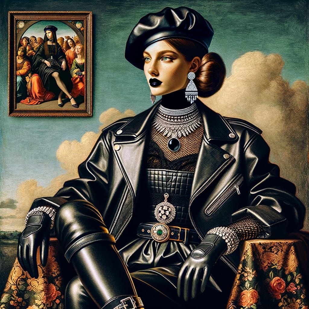 Mona Lisa Reimagined in Edgy Leather Attire