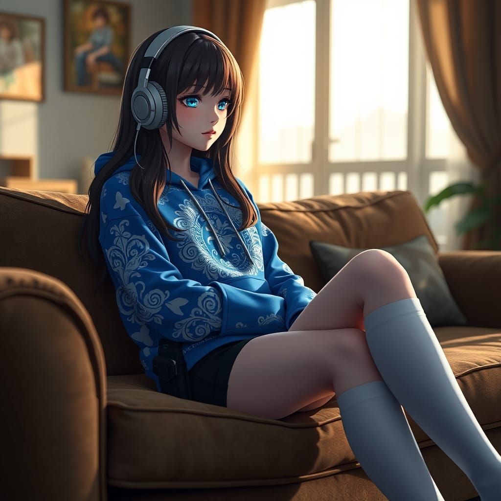Anime Girl on Sofa in Fantasy Concept Art