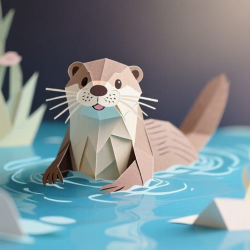 Adorable Otter in Charming Papercraft Style