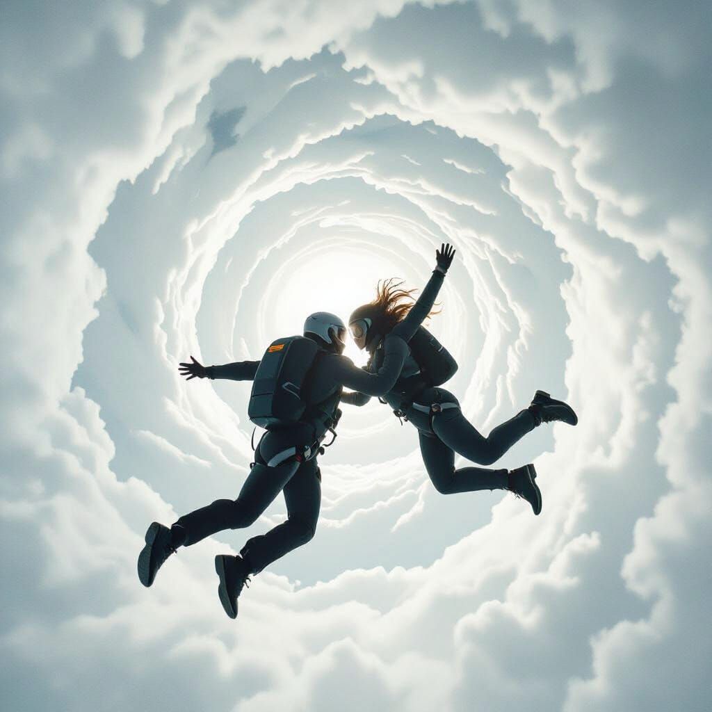Fearless Couple Skydiving Through Space and Time in Power Su...