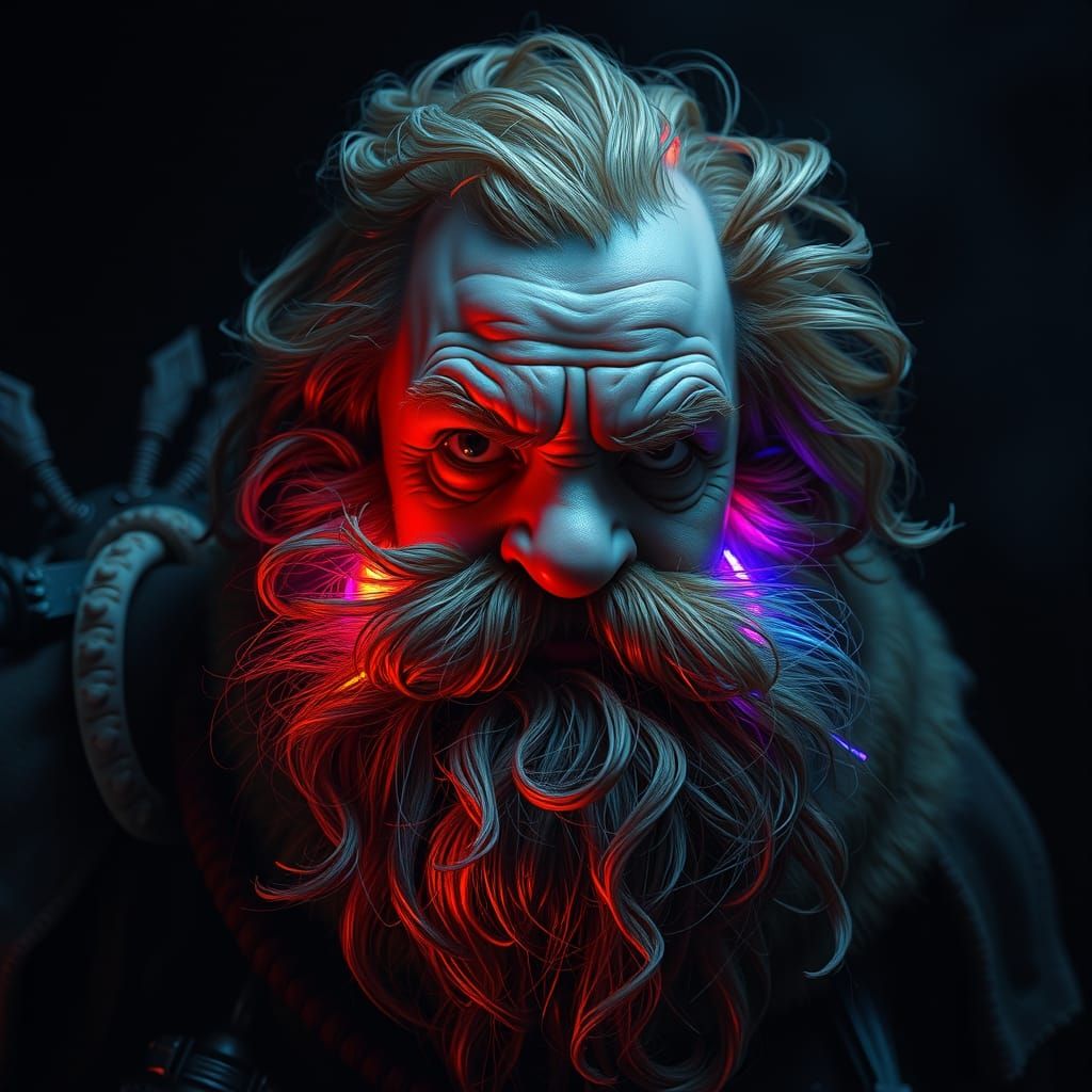 Neon-Bearded Dwarf in a Synthwave Aesthetic