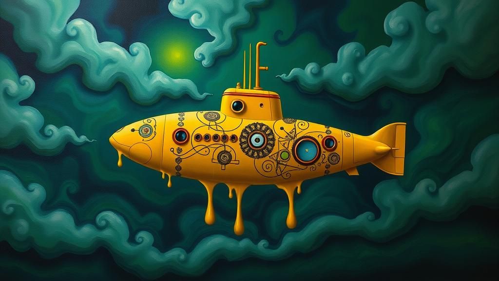 Surreal Melting Submarine in Dreamlike Underwater World