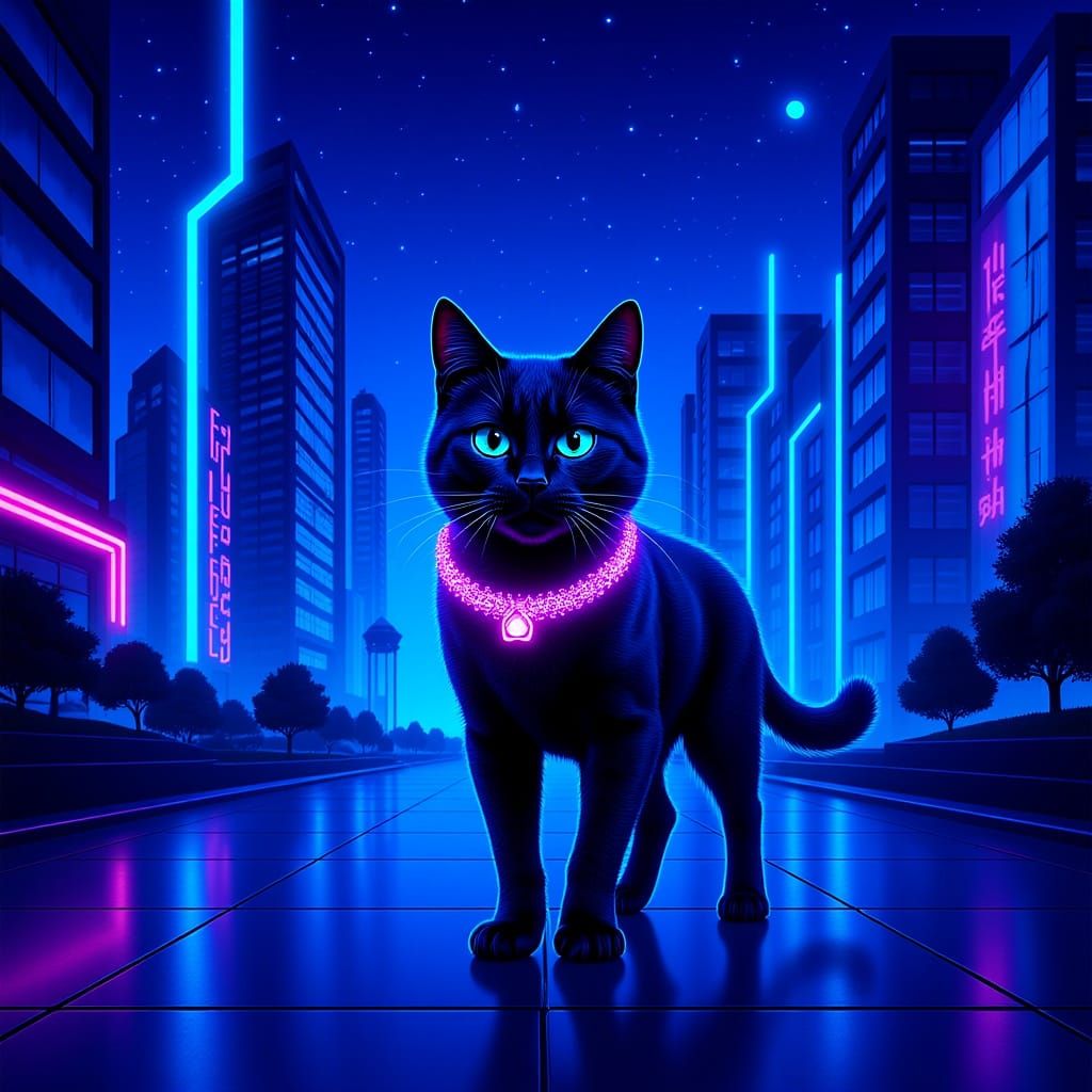 Neon Persian Cat in Hypermodern Pre-Raphaelite Style