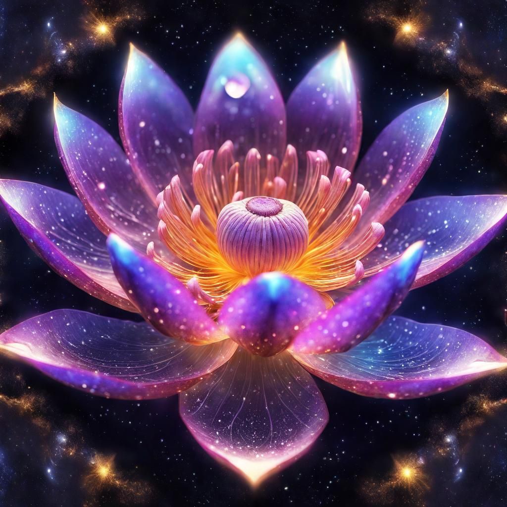 Cosmic lotus flower of divine self a glittering gorgeous awestriking heavenly masterpiece in Conciousness Ultra-detailed...
