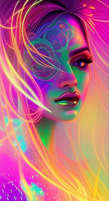 Neon Goddess Portrait with Glowing Aura