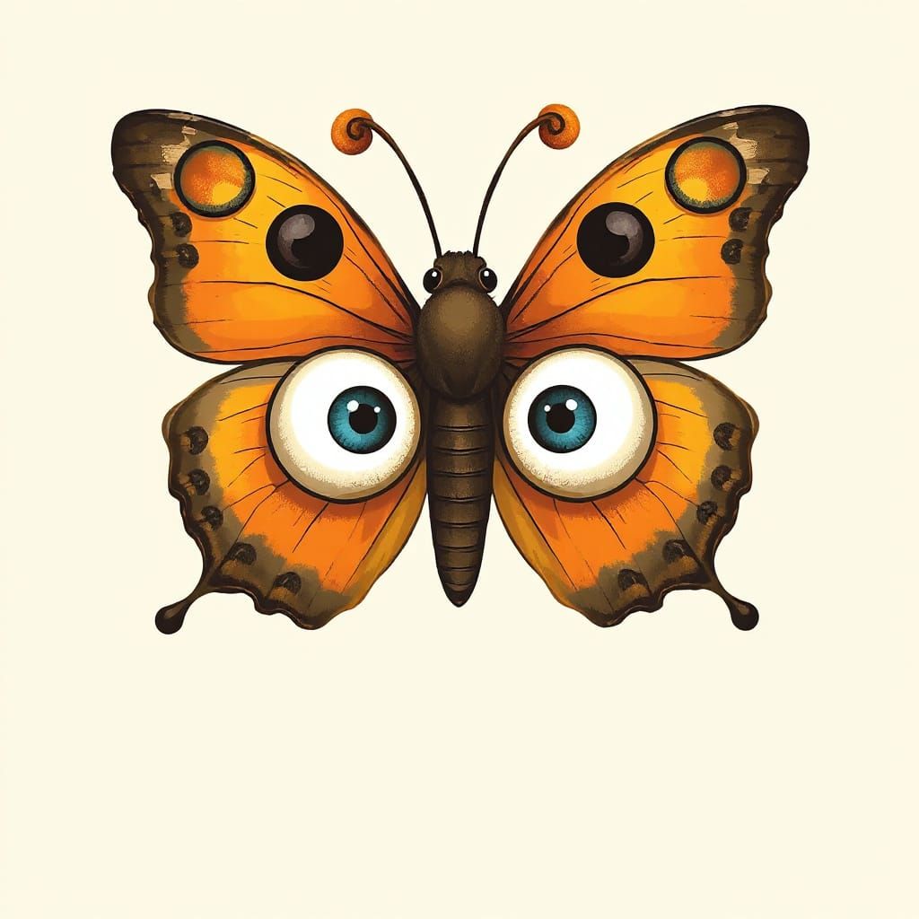 Confused Butterfly with Googly Eyes: Whimsical Cartoon