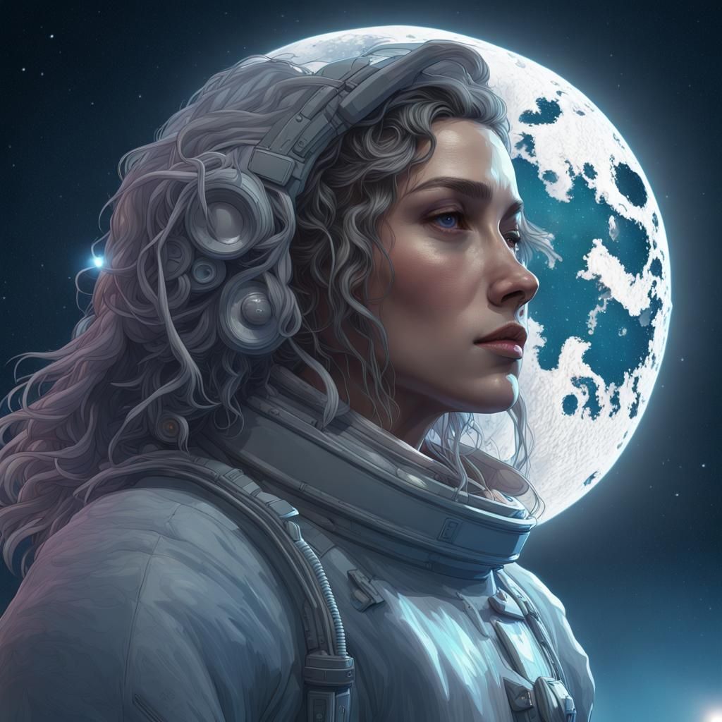Astronaut by Lunar Fountain, Hyperdetailed Digital Art