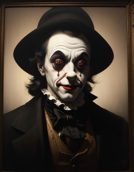 Devious Clown Gentleman Portrait in Oil, Rembrandt Style