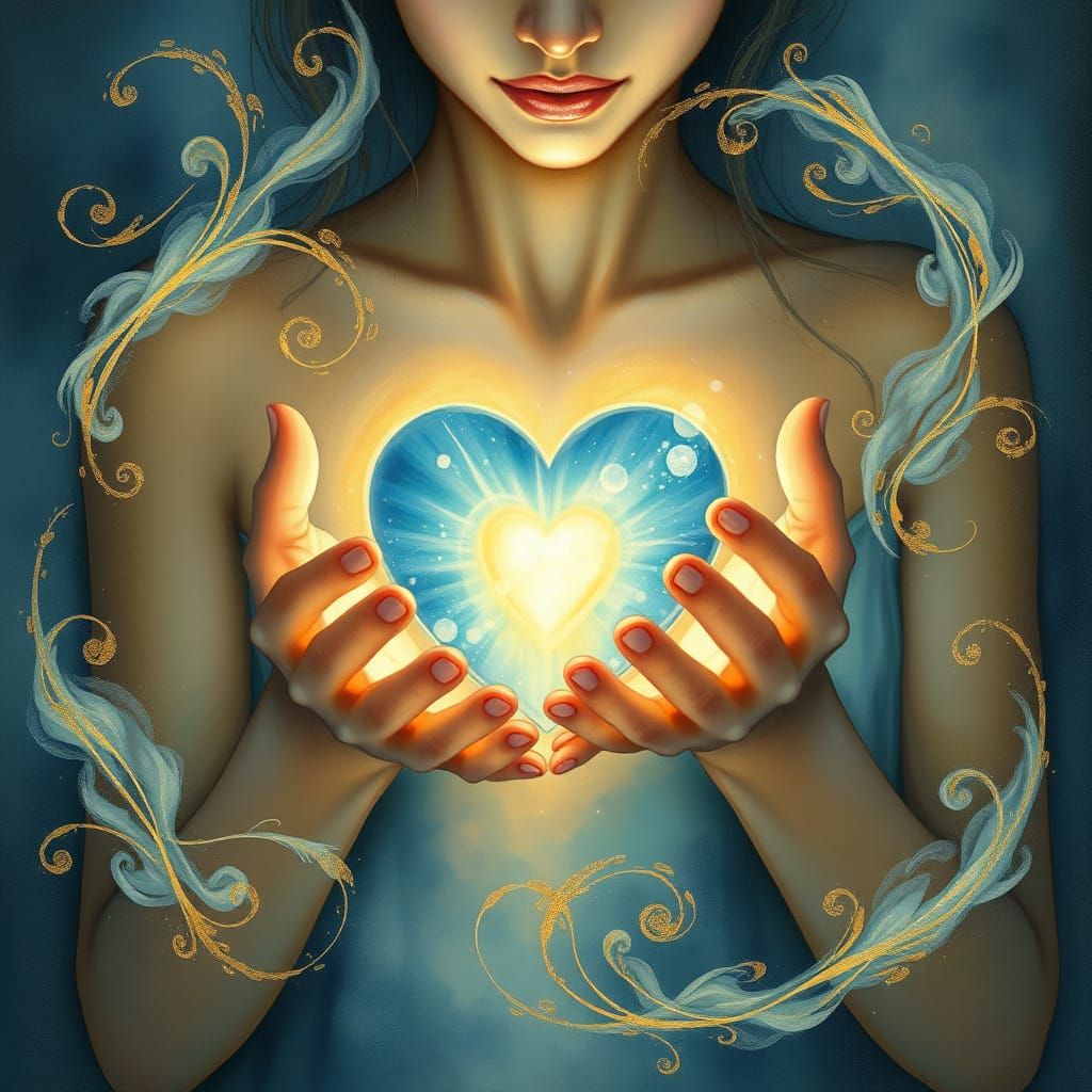 Dreamlike Heart in Watercolor Blue and Gold