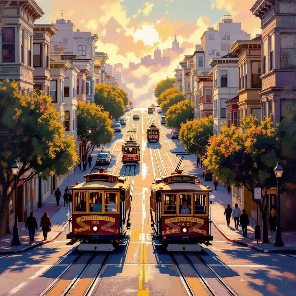 San Francisco Trolleys in Impressionistic Sunlight