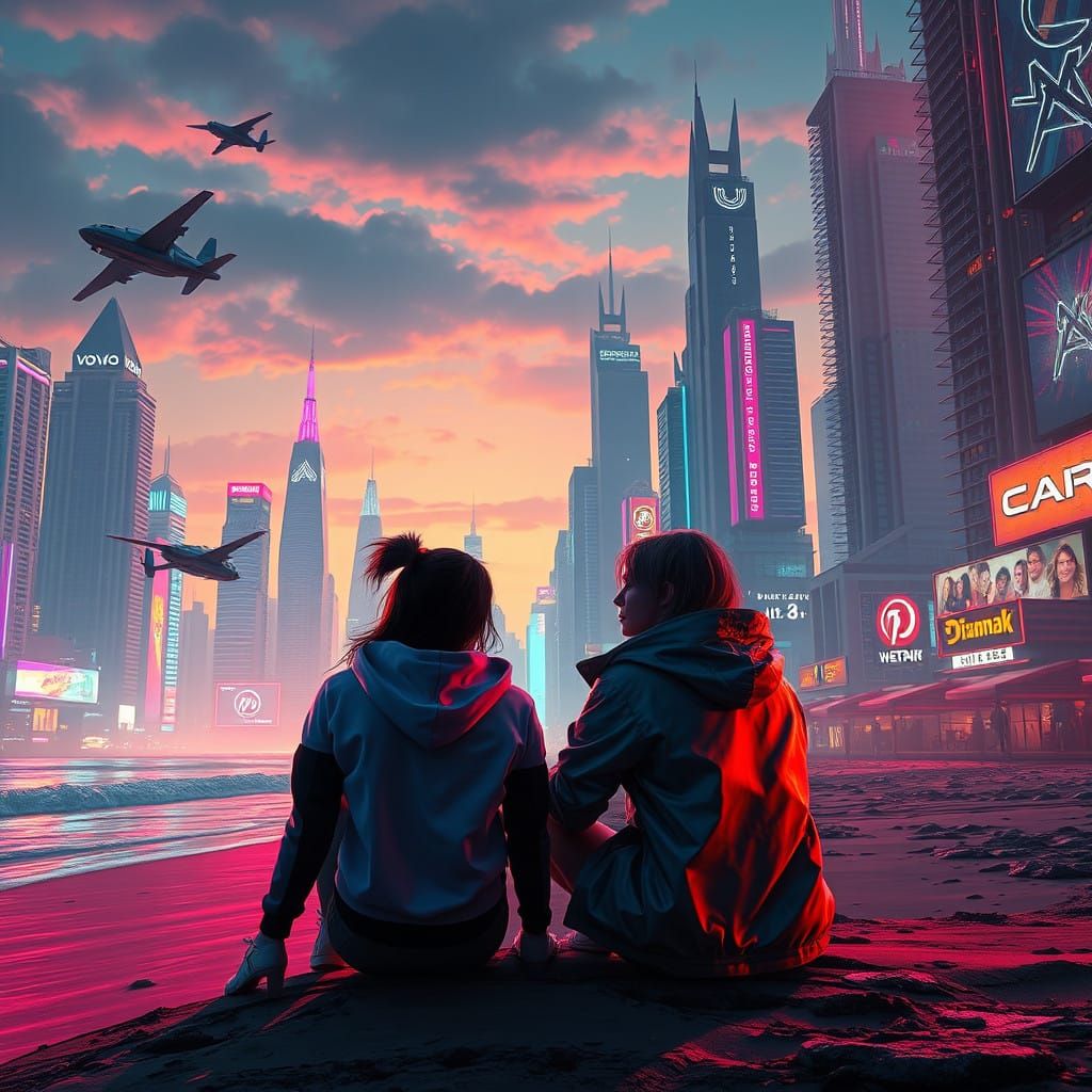 Cyberpunk Women on a Dystopian Beach