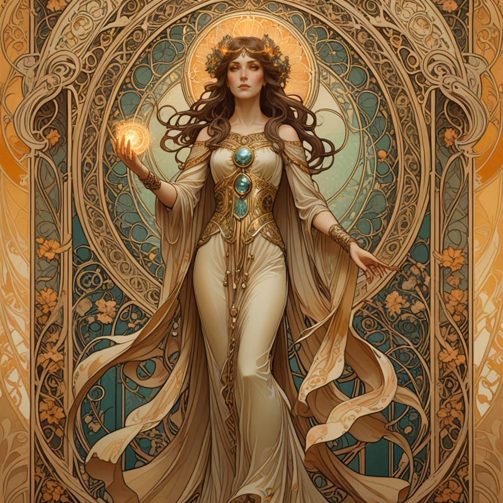 Elegant Sorceress Ablaze with Arcane Fire