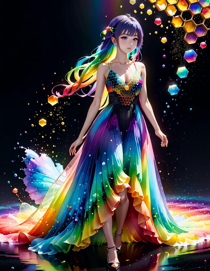 Glowing Rainbow Dress in 3D Anime Art Style