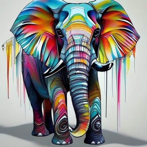 Friendly Zentangle Elephant with Rainbow Backdrop