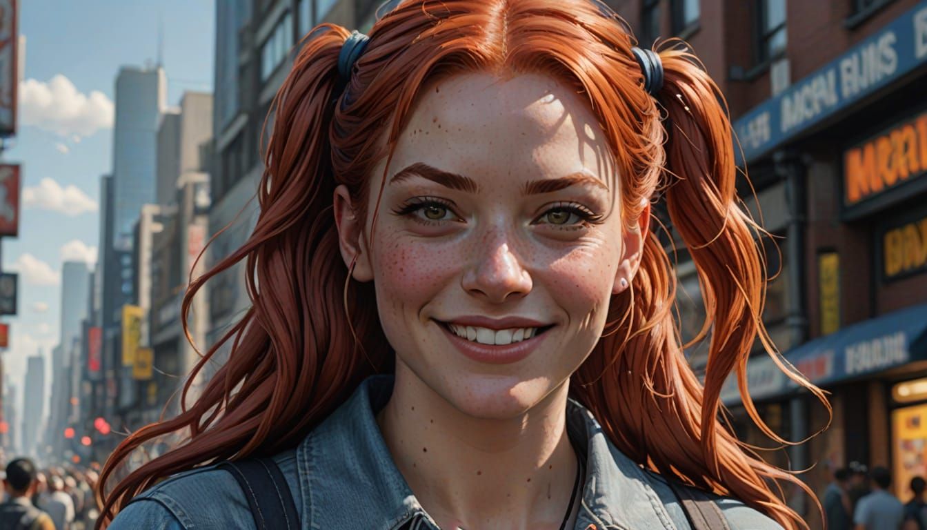 Red-Haired Woman Portrait in Comic Book Art Style