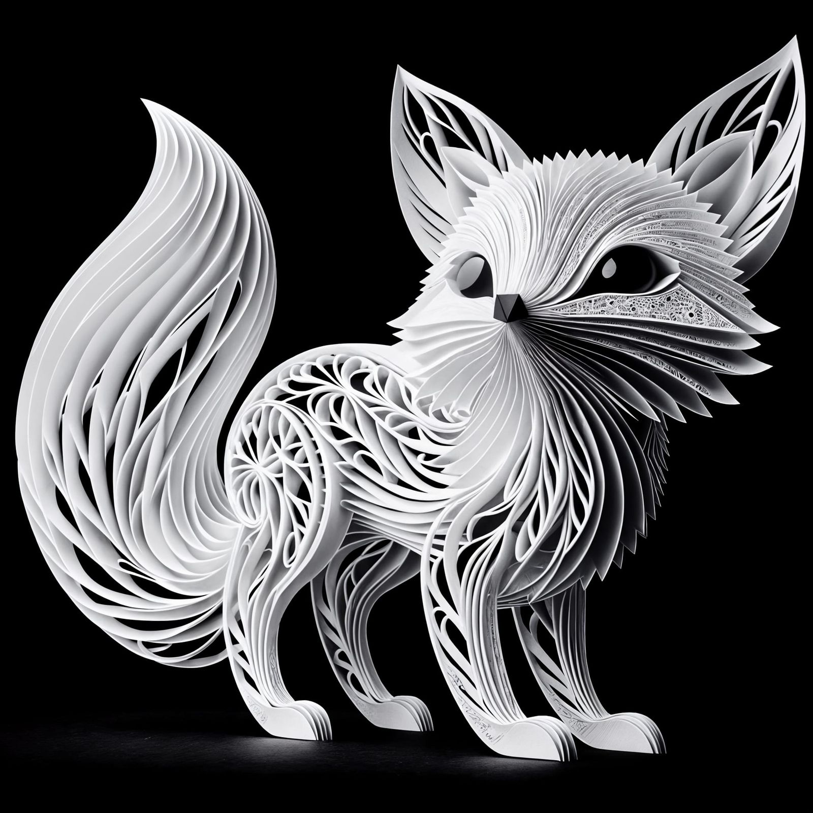 Detailed Kirigami Fox Model in Digital Art