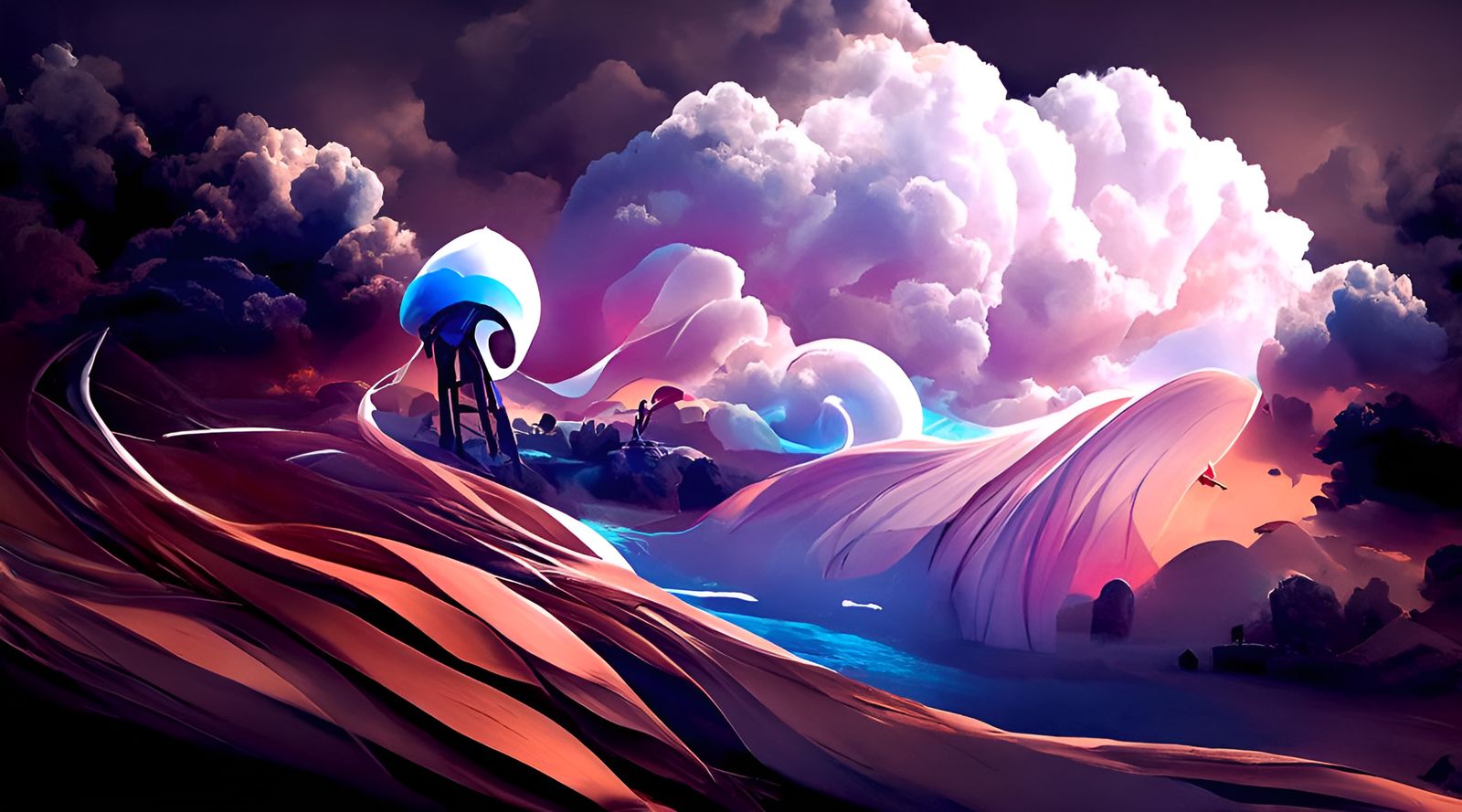 Fantasy Landscape with Tower, in Surreal Style