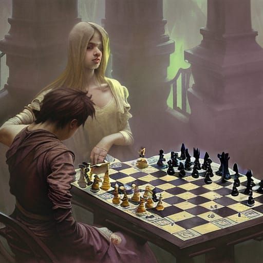 Intense Chess Game in Dark Fantasy Concept Art