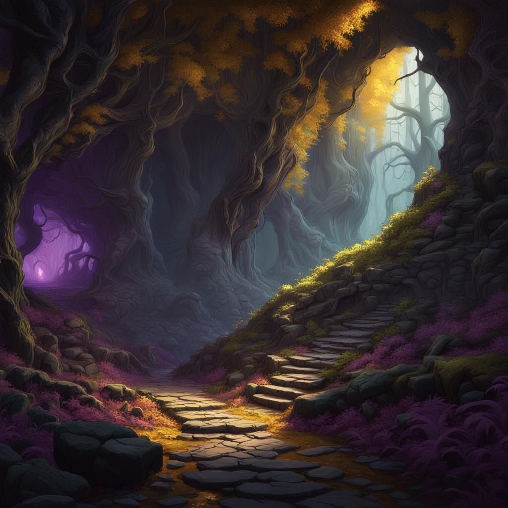 Dark Fantasy Forest Cave Entrance in 8K