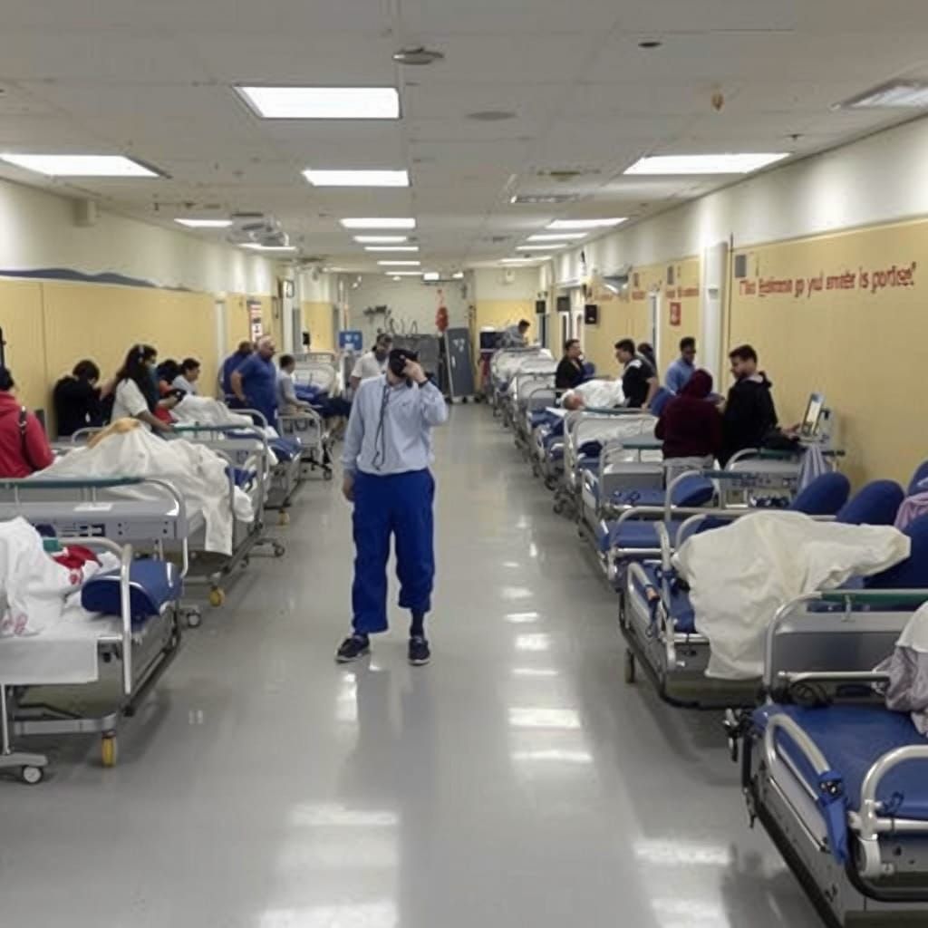 13 hour wait in the 'emergency' department of the local hospital