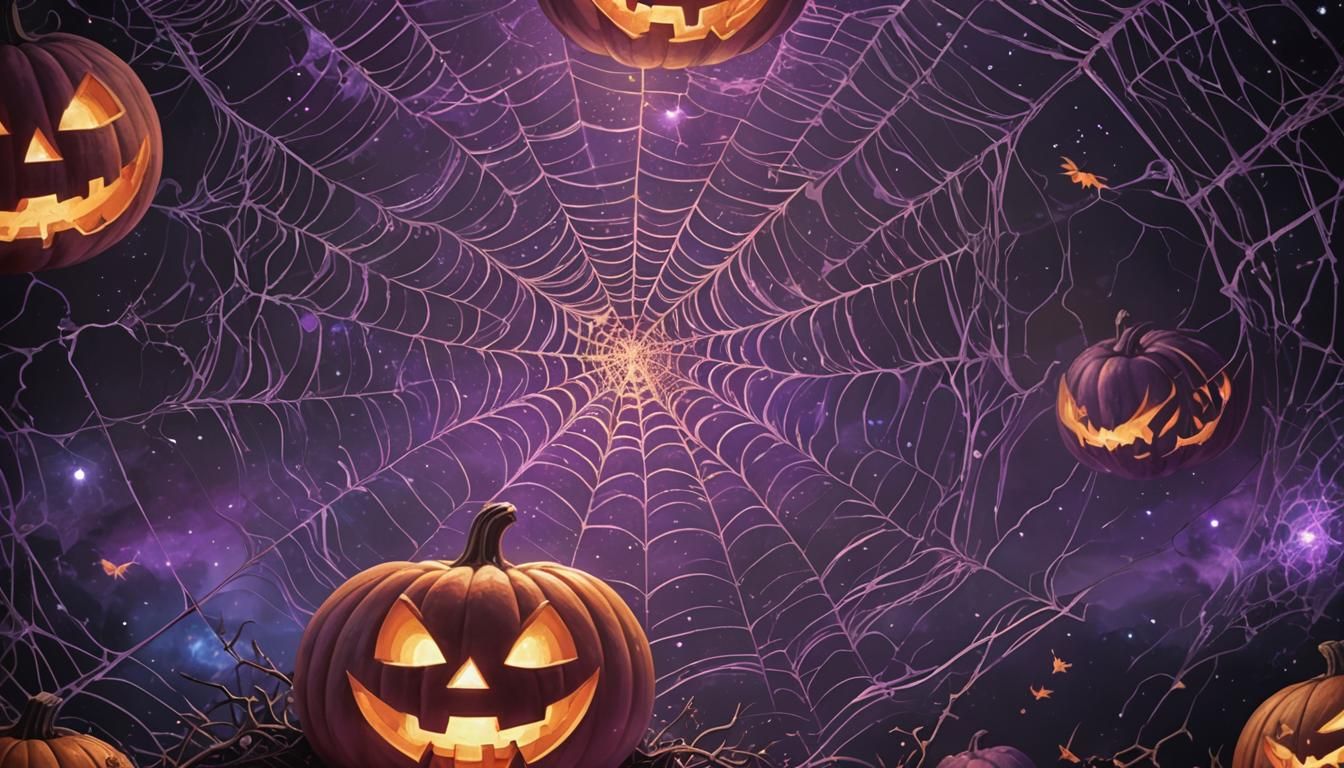 Glowing Jack-o-Lantern in Holographic Cosmic Art Style