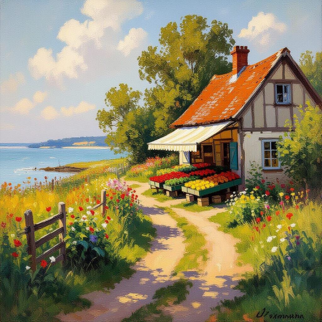 Kent Farmstand in Impressionist Style of Turner and Sisley