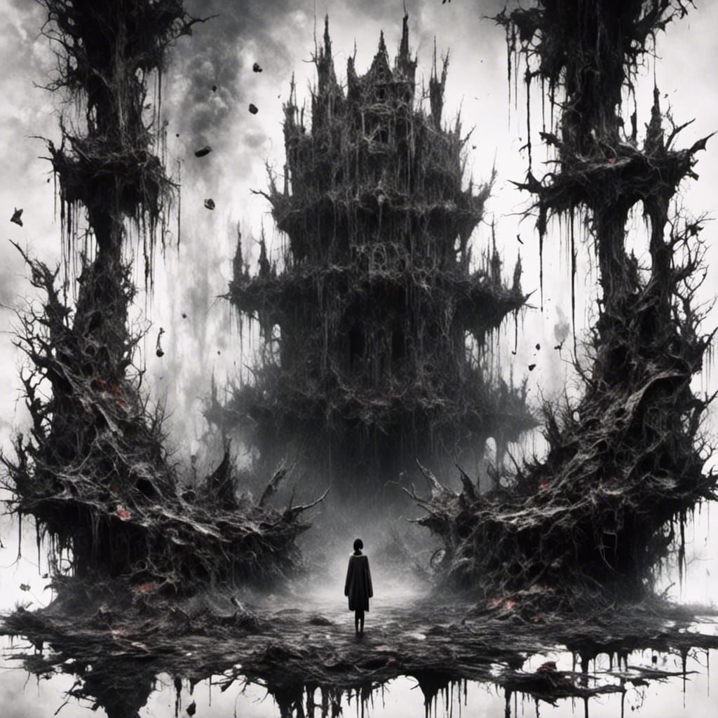 Creepy Black and White Horror Ink Creation