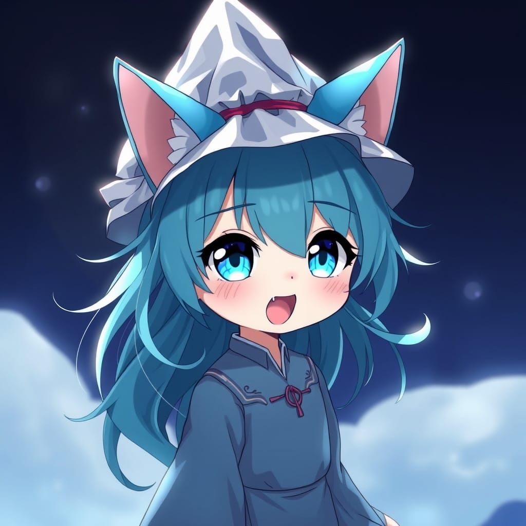 Anime Catgirl Dances in Whimsical Windy Scene