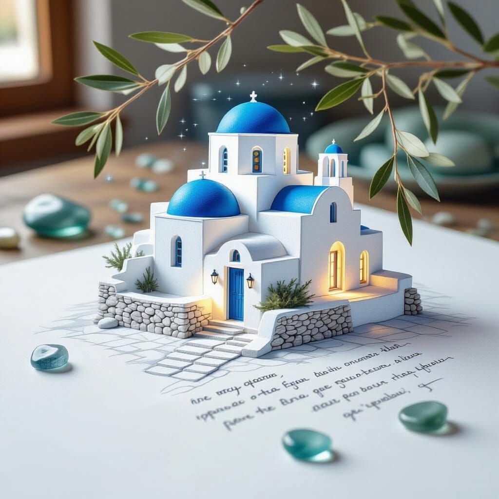 Surreal Cycladic Church Emerges from Pencil Sketch