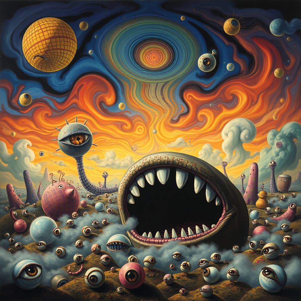 Surreal Landscape with Colossal Mouth and Eyes