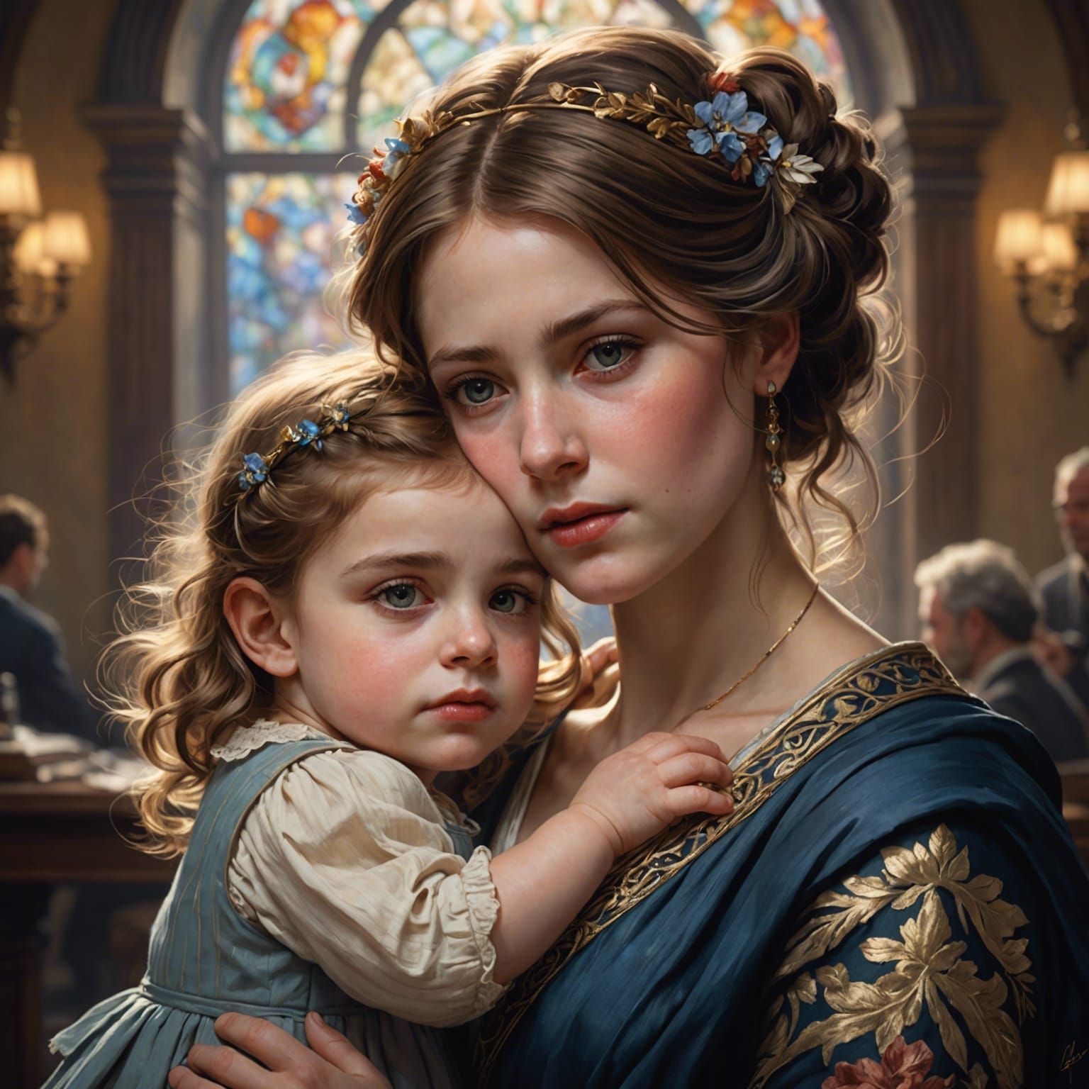 Mother and Child Portrait in Art Nouveau Style