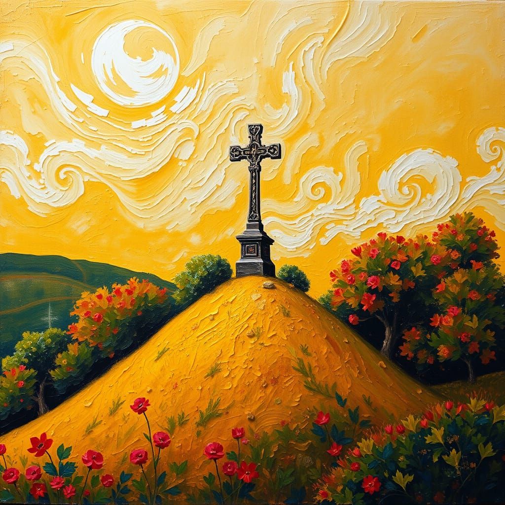 Golden Cross Amidst Vibrant Foliage