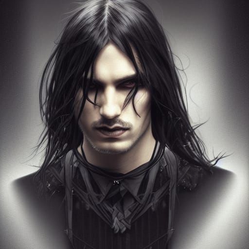 Gothic Man Portrait with Black Makeup, Detailed Digital Art