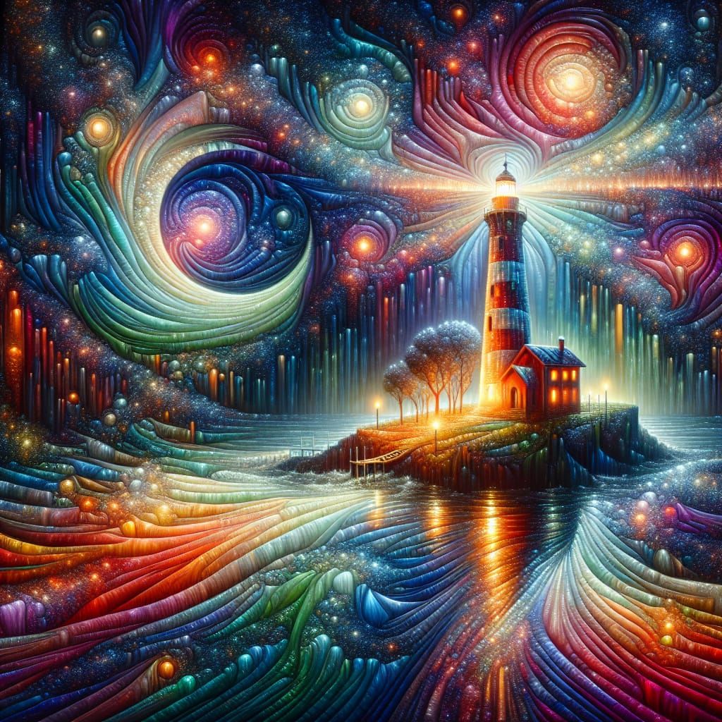 Magical Lighthouse Scene in Neo-Impressionist Style