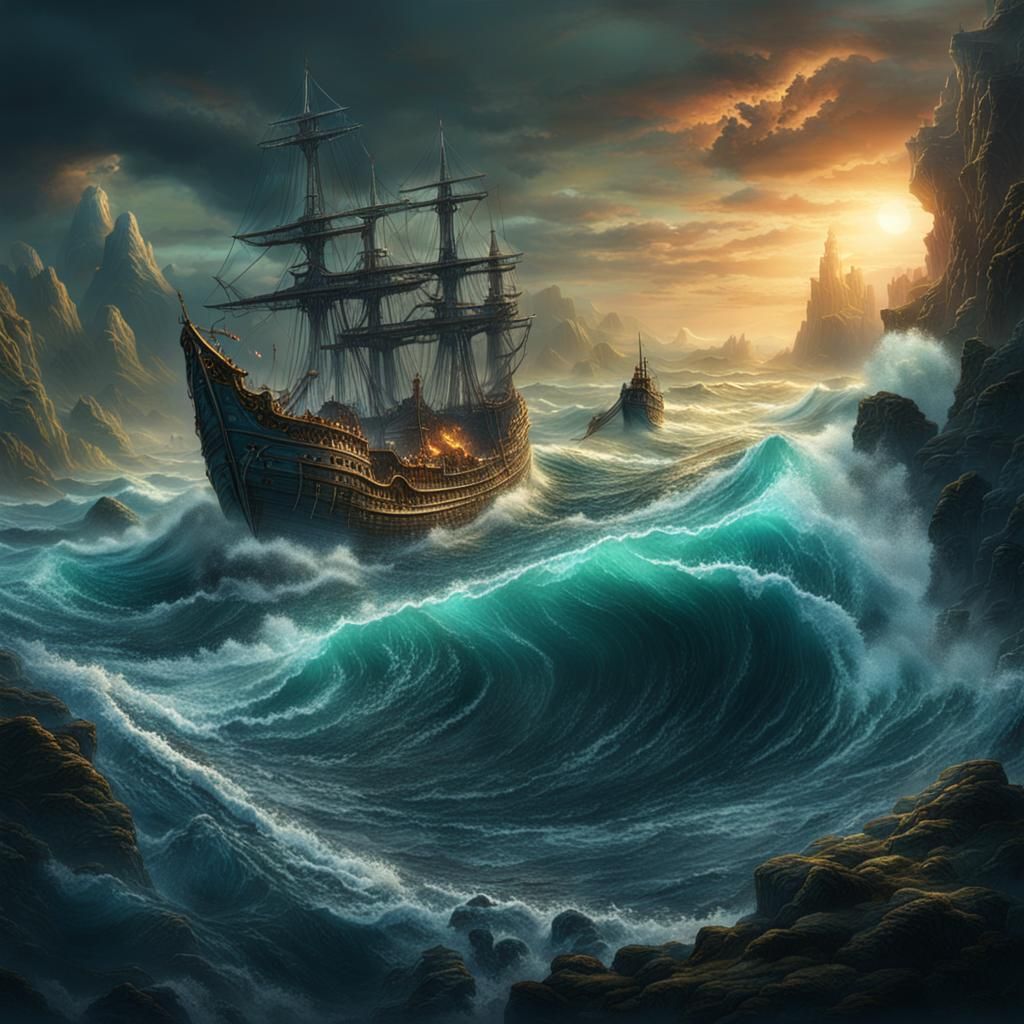 Scylla and Charybdis in Devil's Sea: Fantasy Art