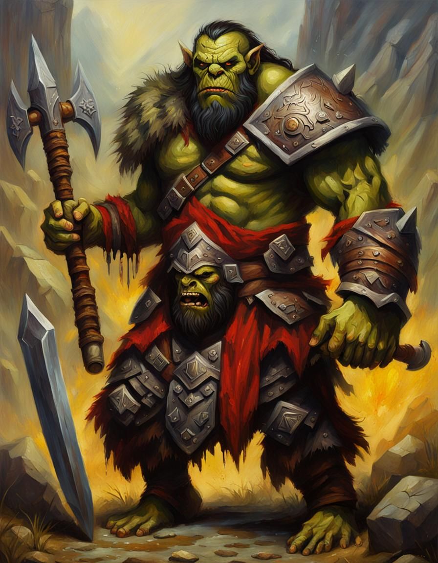 Orc Berzerker Chieftain in Dark Fantasy Oil Painting