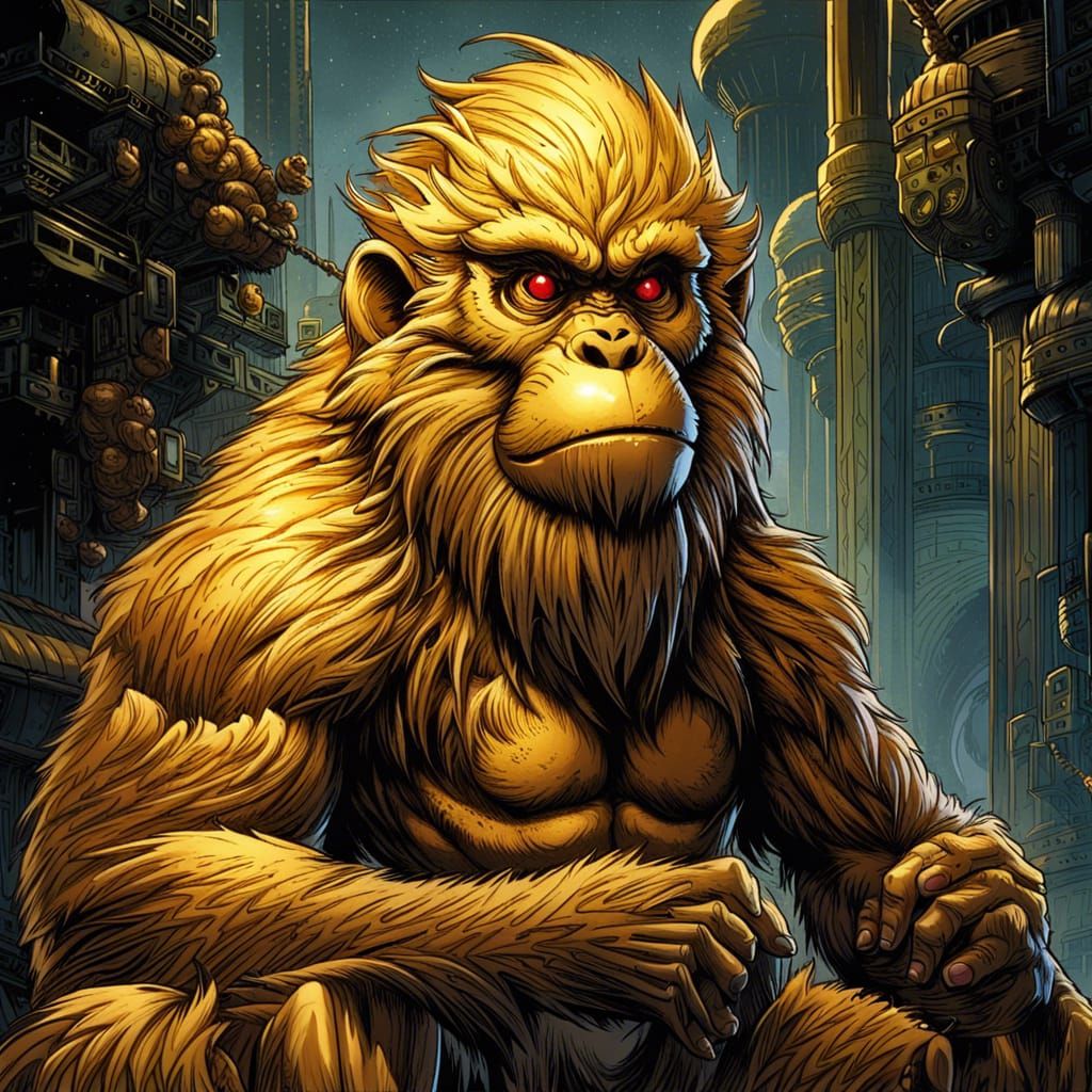 Golden Oozaru Monkey in Comic Book Art Style