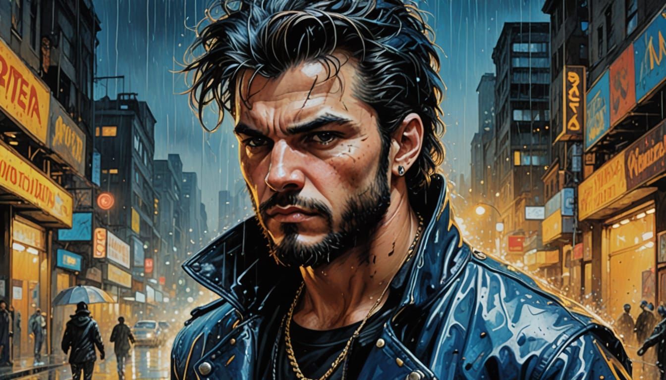 Man and Panther in Abstract Fauvist Style