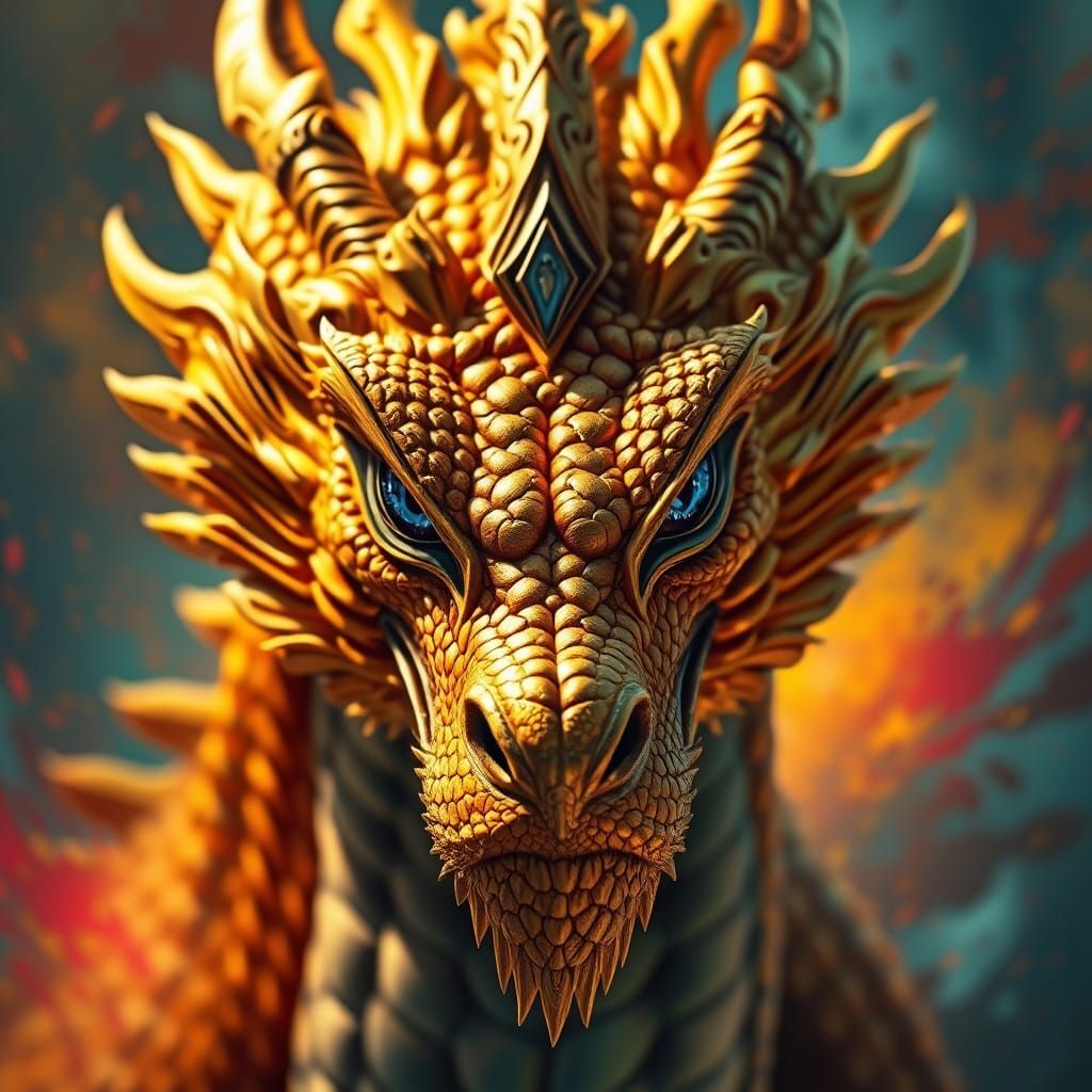 Majestic Golden Dragon King in Vibrant Fantasy Style